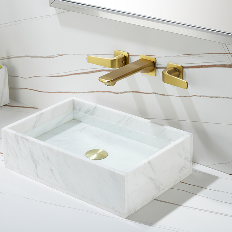 Современный матовый золотой латунный смеситель для умывальника с двойной ручкой, встроенный в стену, смеситель для ванной комнаты