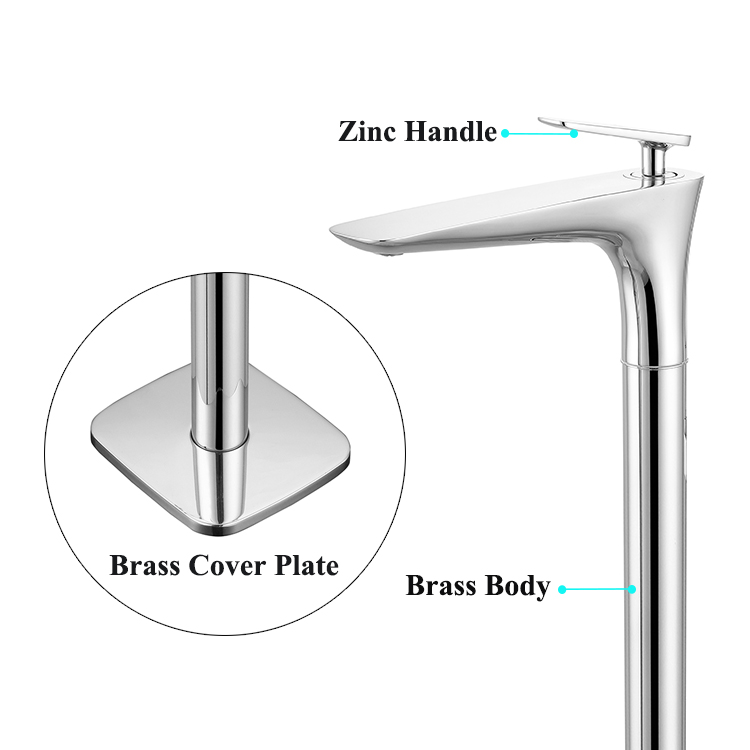 2021 Горячая и холодная вода с одной ручкой, латунная хромированная ванна, напольный отдельно стоящий кран, смеситель для ванны