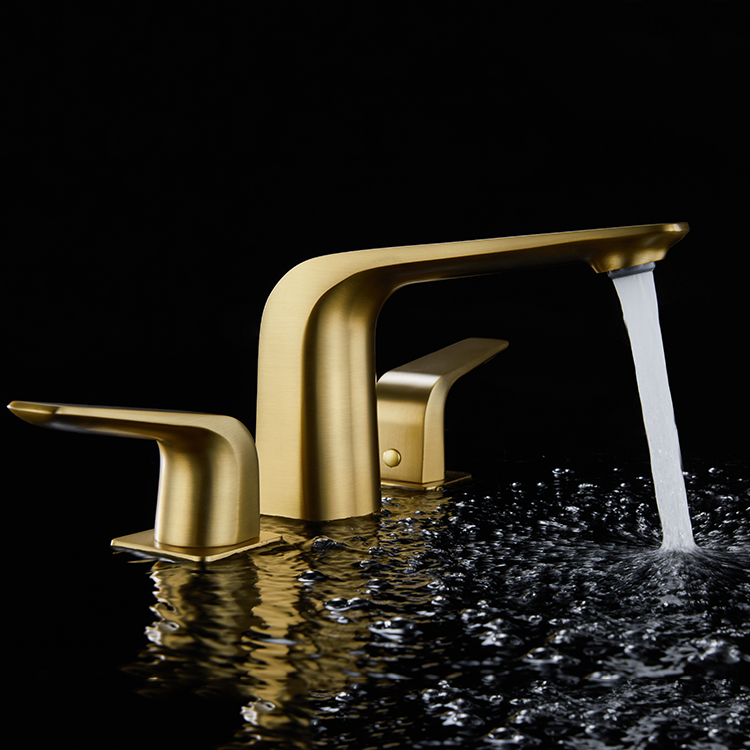 2021 Современный двухрычажный смеситель для раковины с двойной ручкой, установленный на палубе, 8 дюймов, широко распространенный матовый золотой смеситель для ванной комнаты