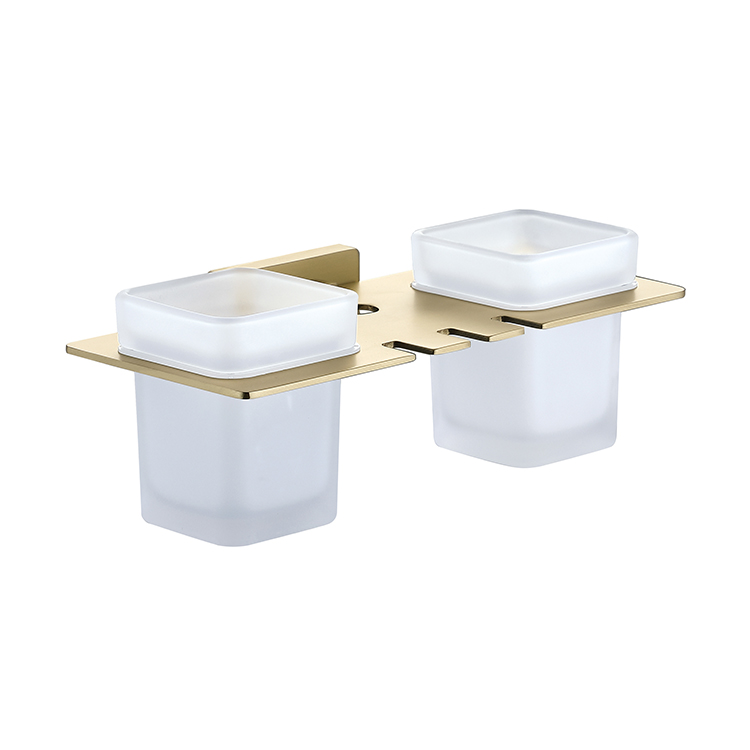 Латунный матовый золотой двойной держатель для стакана Аксессуары для ванной комнаты Настенный подстаканник
