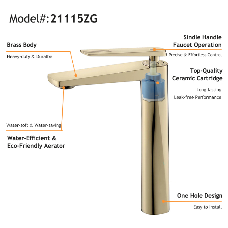 2022 Новый дизайн Циркониевый золотой смеситель для ванной комнаты с одной ручкой для установки на палубе