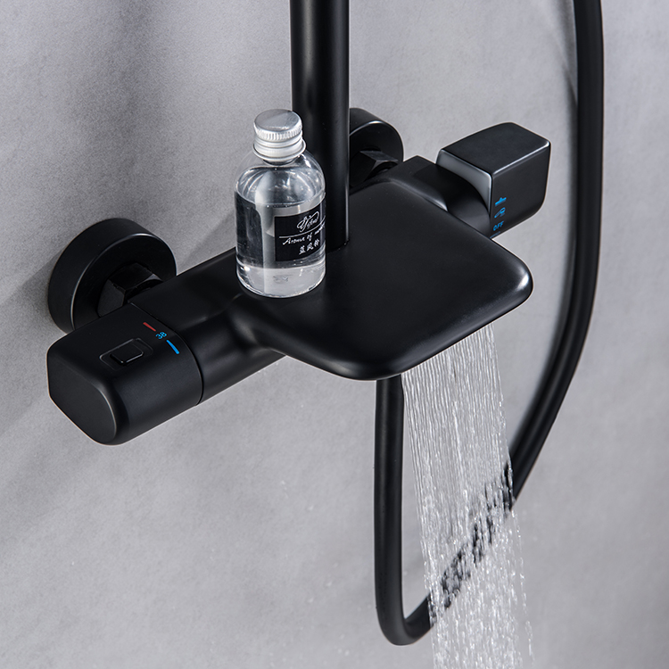 2021 Гуандун Настенный матовый черный термостатический смеситель для душа с дождевым дождем для ванной комнаты