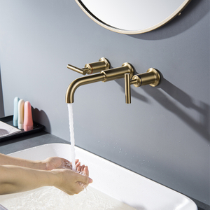 Матовый золотой настенный смеситель для горячей и холодной воды с 3 отверстиями Смеситель для раковины с двумя ручками для ванной комнаты