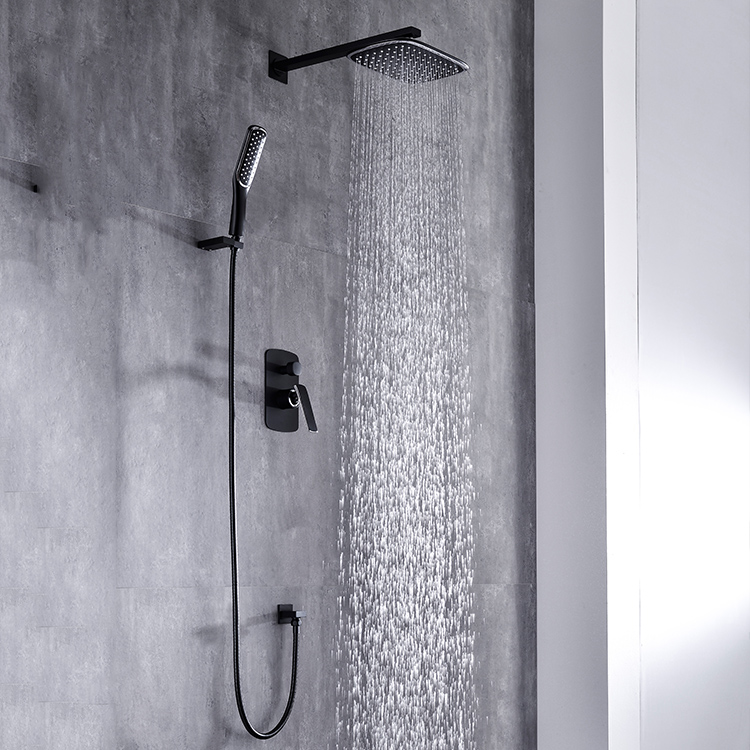 Китайская фабрика Современный смеситель для душа с горячей и холодной водой в настенной черной ванной комнате Скрытый от дождя набор для душа
