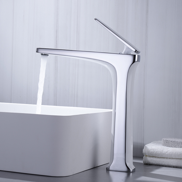 Современный однорычажный белый и хромированный латунный высокий корпус, смеситель для раковины в ванной комнате, водопроводный кран