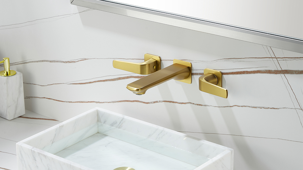 Современный матовый золотой латунный двойной ручкой скрытый смеситель для мытья крана ванной бассейна