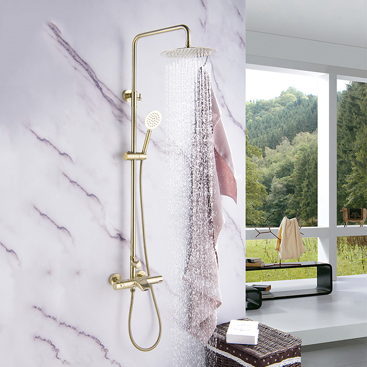 Роскошный матовый золотой водопад Термостатический смеситель для душа с дождем для ванной комнаты