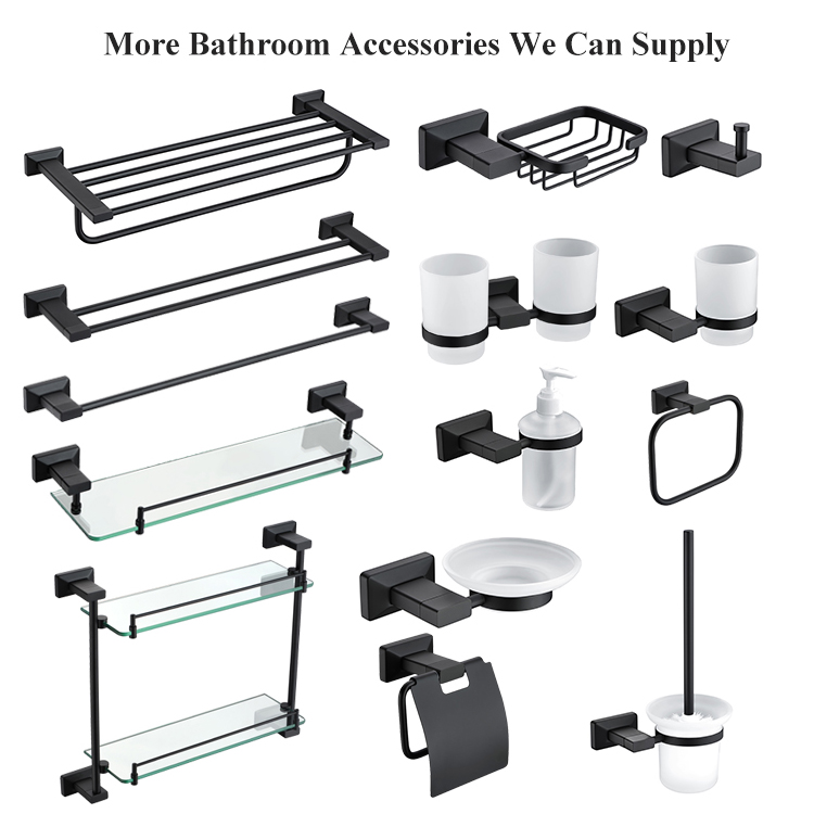 2021 Современные латунные аксессуары для ванной комнаты Настенный черный двойной полотенцесушитель для ванной комнаты