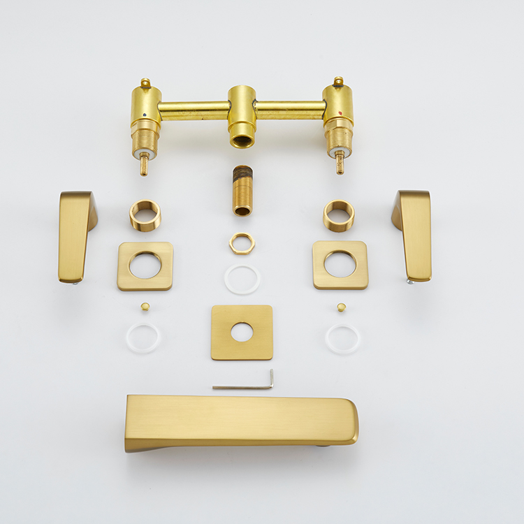 Современный матовый золотой латунный смеситель для умывальника с двойной ручкой, встроенный в стену, смеситель для ванной комнаты