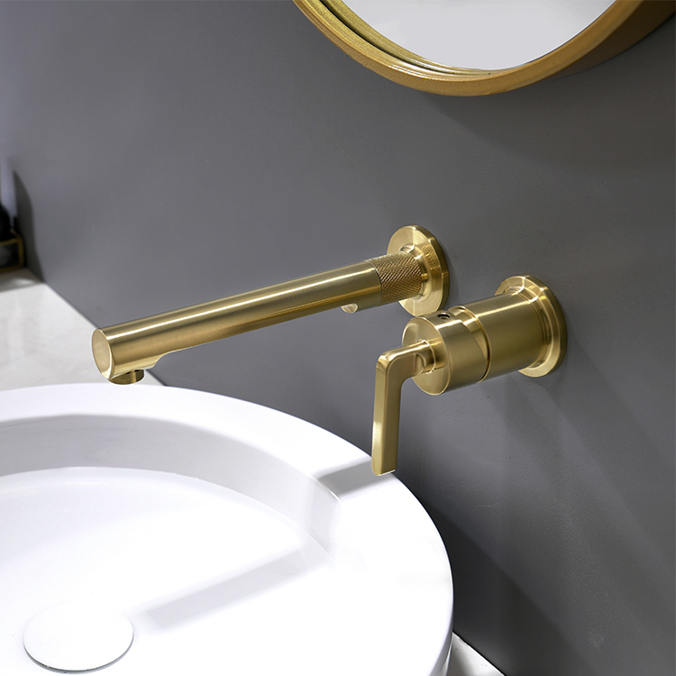 Роскошный медный матовый золотой с одной ручкой 2 отверстия настенный смеситель для умывальника смеситель для ванной комнаты