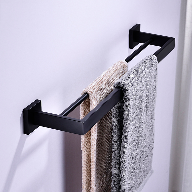 Вешалка для полотенец на стену из нержавеющей стали, аксессуары для современной ванной комнаты, гигиенические, матовая черная, двойная